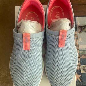 Women’s Ryka Light Blue Slip-On Sneakers with Pink Accents